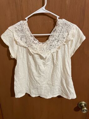 Altar'd State Cream Lace Yoke Peasant Top